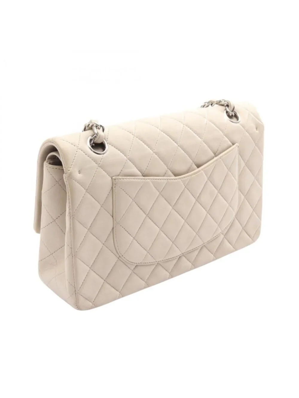 Chanel Shoulder Bag Quilted Double Flap Light Gray Lambskin Chain